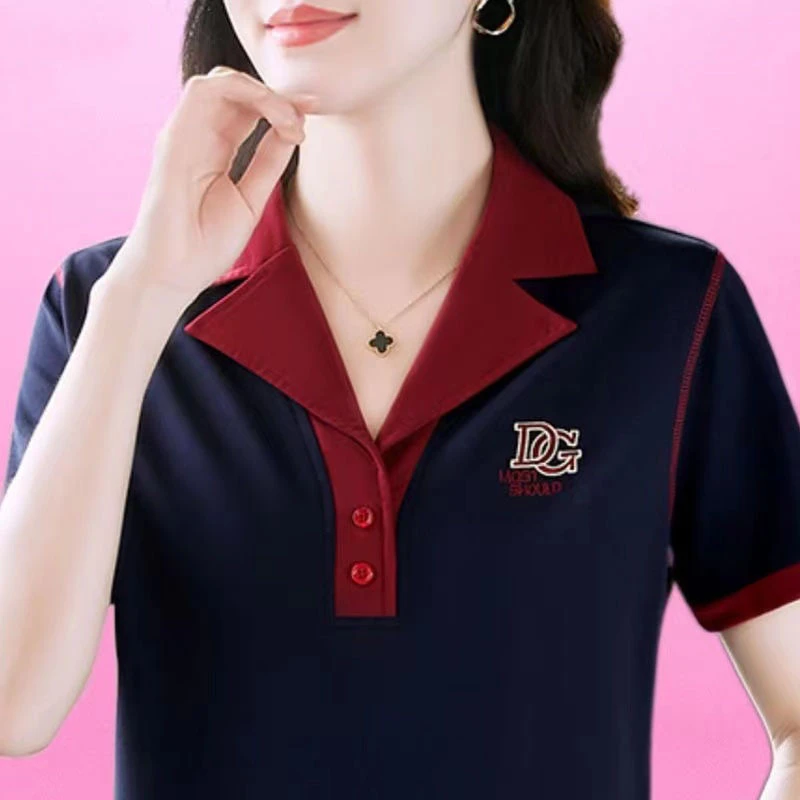 POLO衫短袖t恤女士夏季纯色翻领妈妈显瘦气质减龄百搭上衣女821