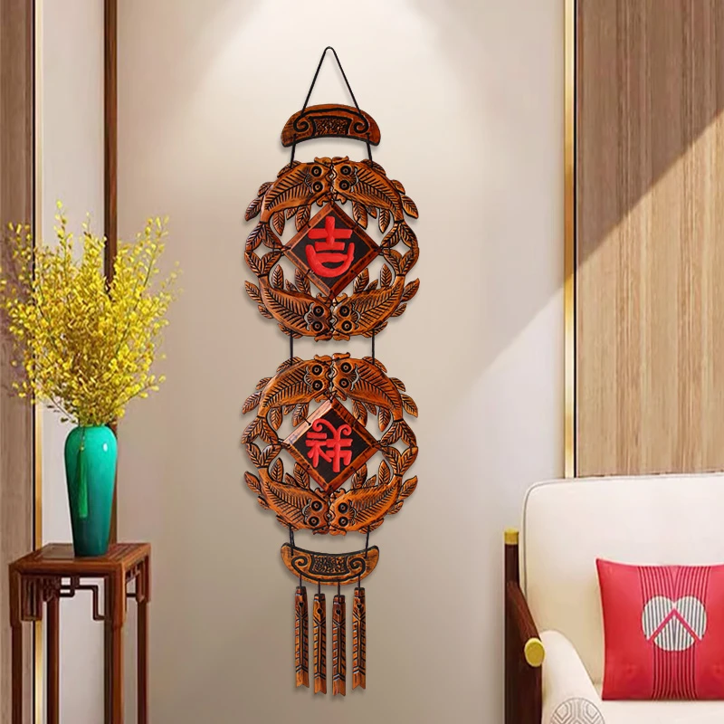 客厅玄关墙面装饰中式挂件卧室过道墙上过年挂饰吉祥如意木质壁饰