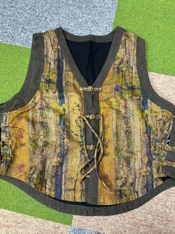 甄选棉麻原创亚麻宽松盘扣马甲