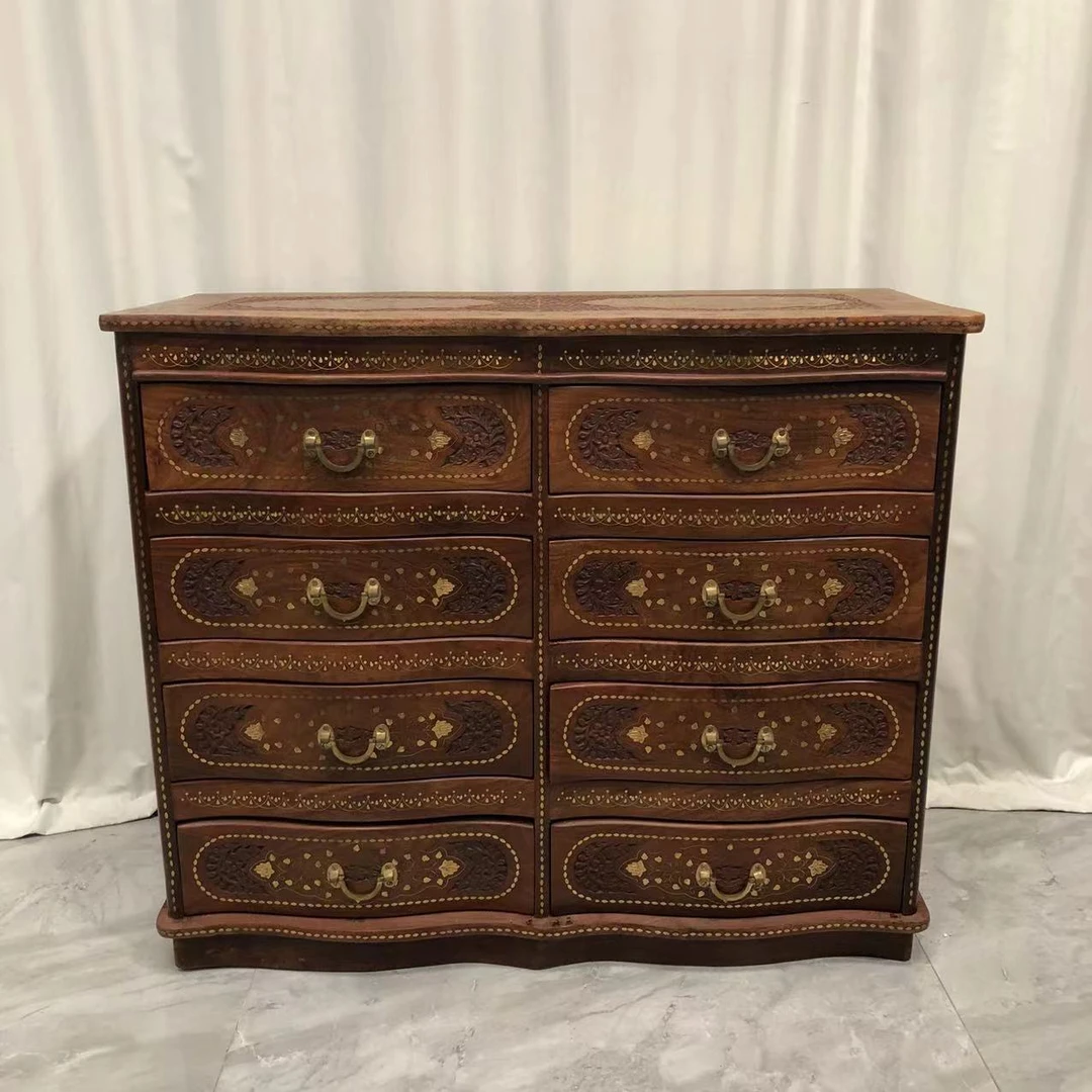 BORCH/博瑞奇进口边柜铜+菩提木八抽储物柜（08599）