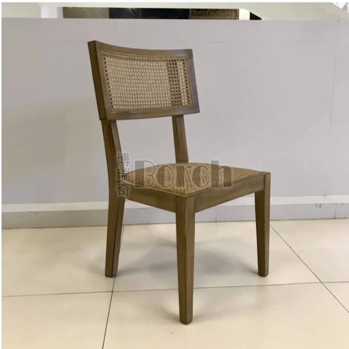 BORCH/博瑞奇复古简约实木餐椅橡木餐椅藤编餐椅（07232）