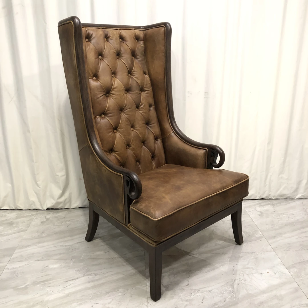 BORCH/博瑞奇头层牛皮单人位沙发土棕褐色橡木拉扣沙发（08706）