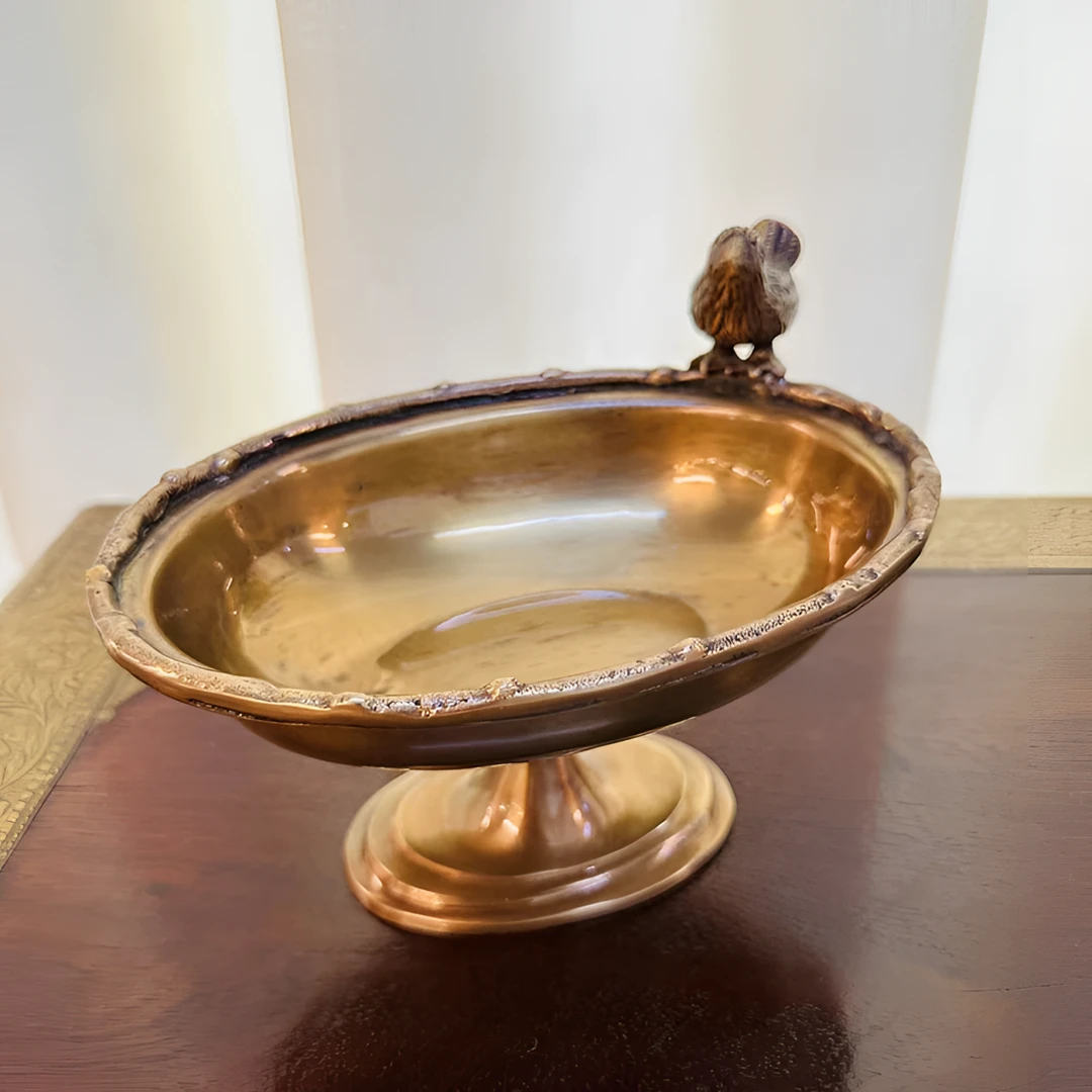 BORCH/博瑞奇欧式黄铜小鸟铜盘摆件-06394