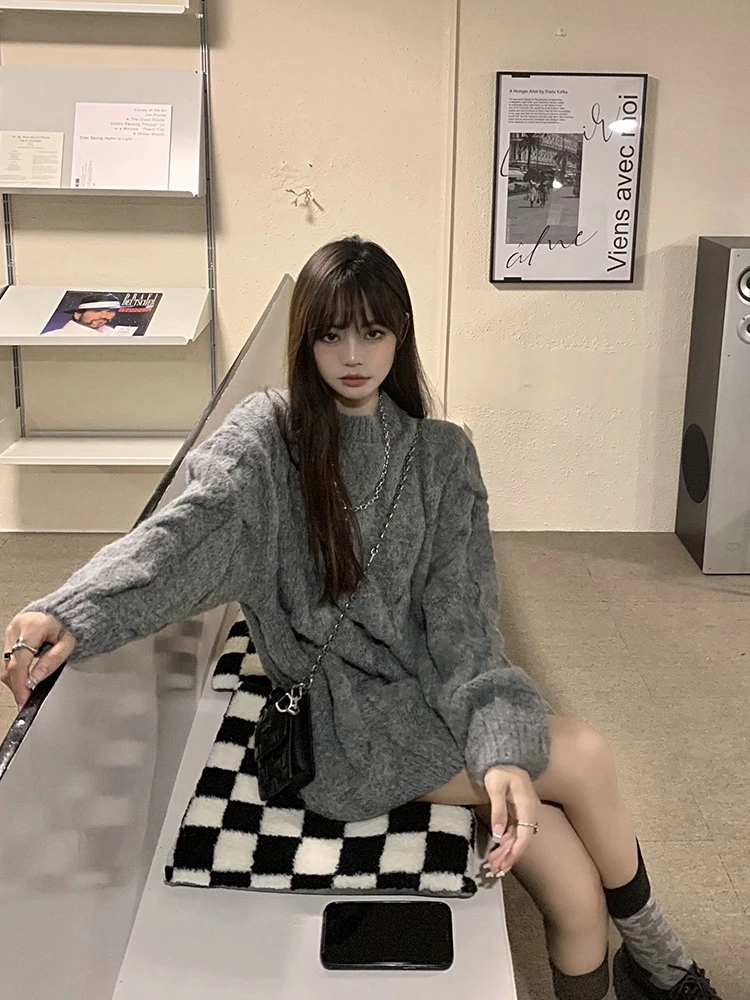 179 高级灰慵懒风麻花毛衣（F15）