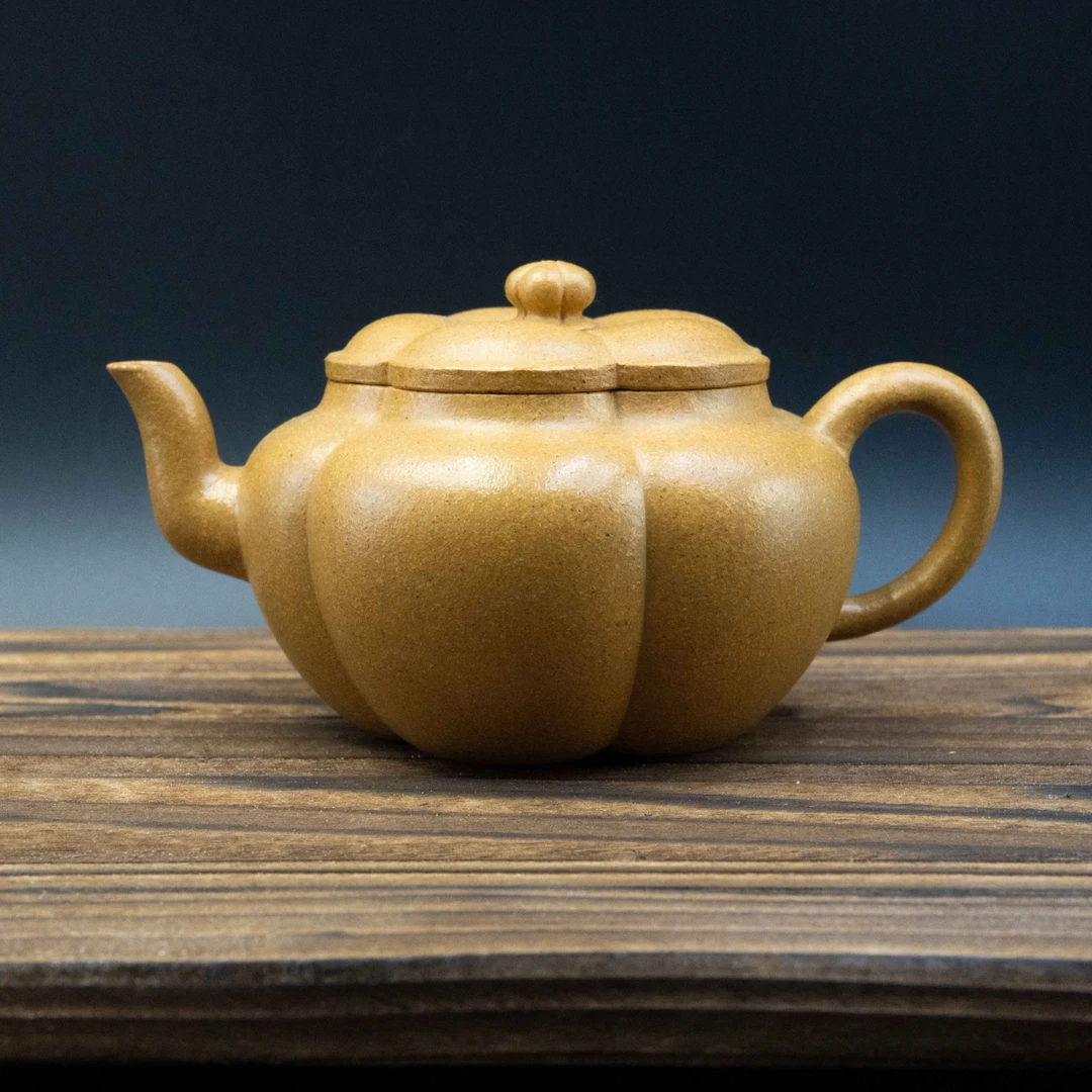 【手磨黄金段·素梅】通体全手工130cc筋纹老壶手制纯手工球壶宫灯壶