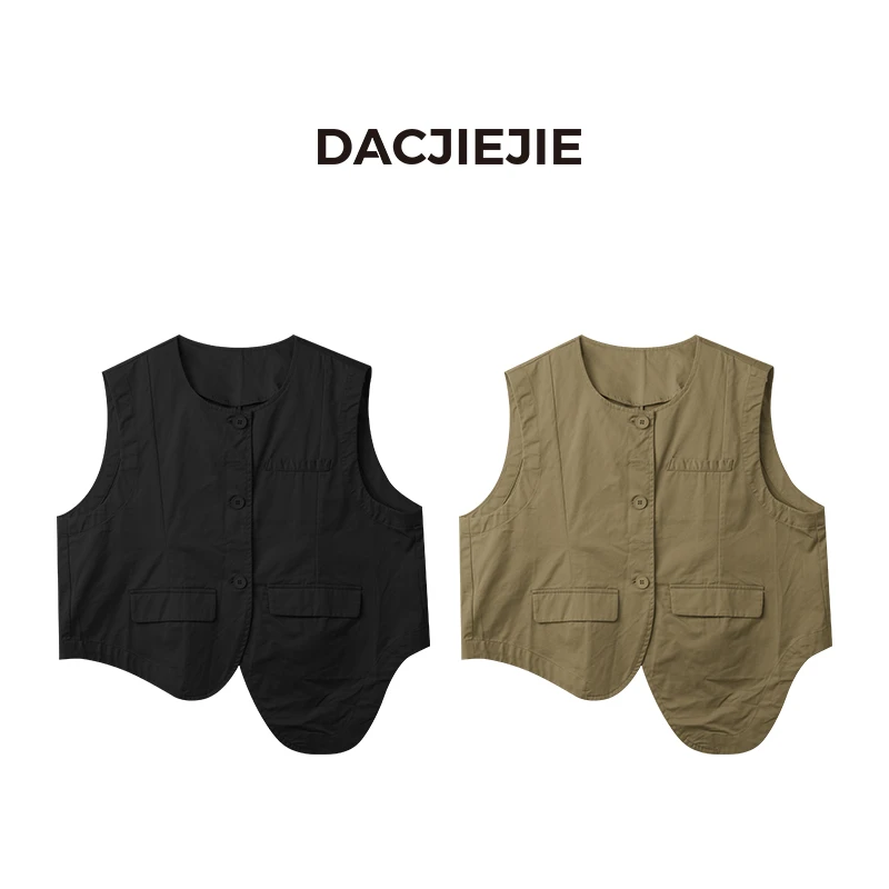 DACJIEJIE【不等式马甲】宽松复古休闲户外无袖多口袋街头小众潮流