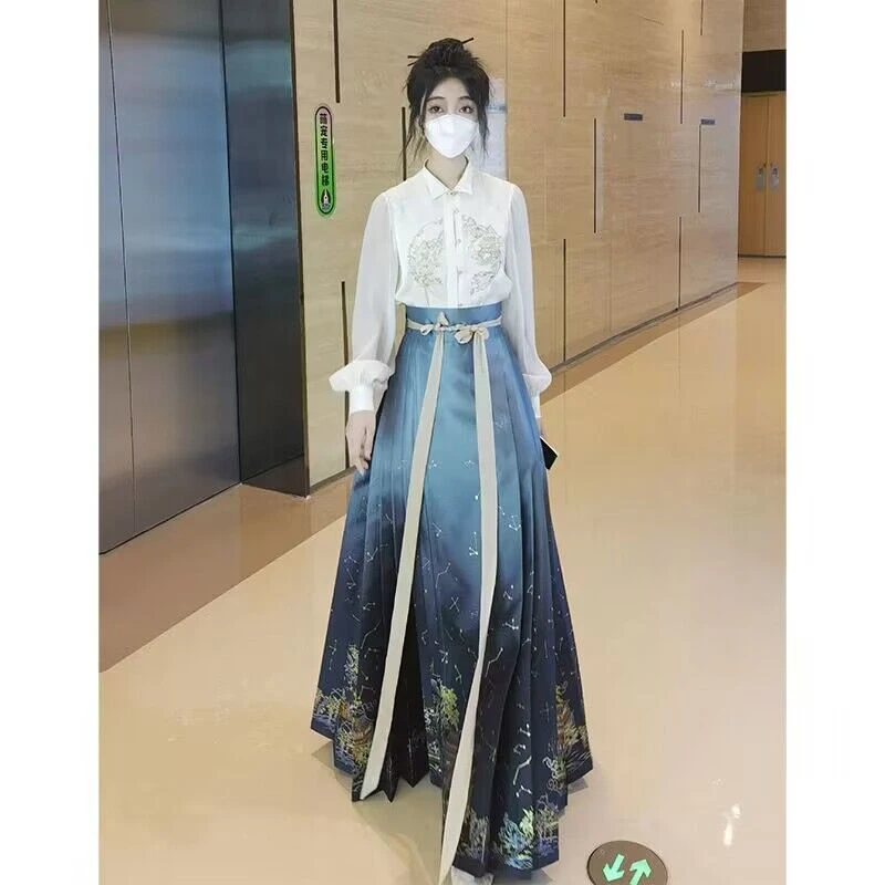 新中式马面裙女套装国风汉元素改良汉服明制复古衬衫穿搭中国风