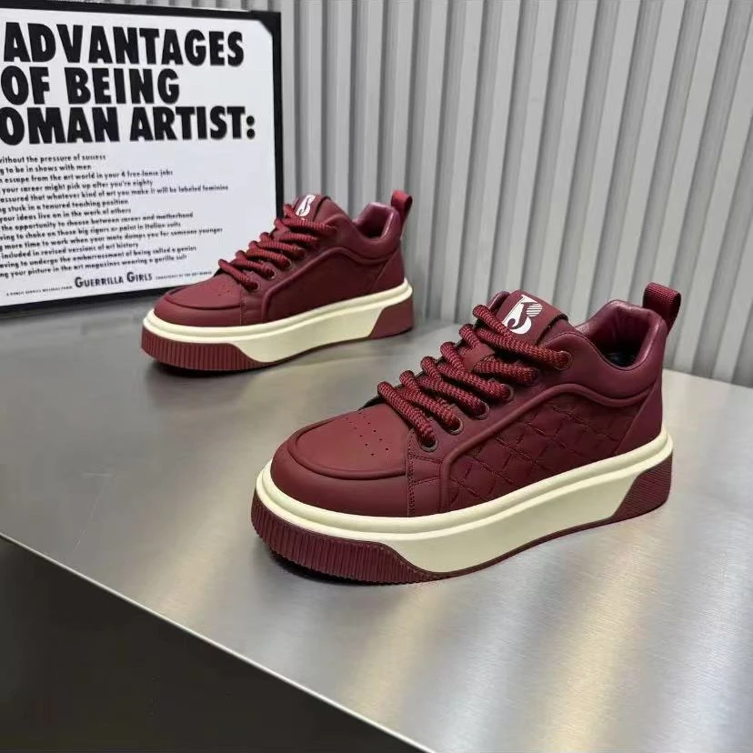 2024冬季新款潮牌休闲鞋男棉鞋厚底百搭加绒红色潮流鞋子男款加棉