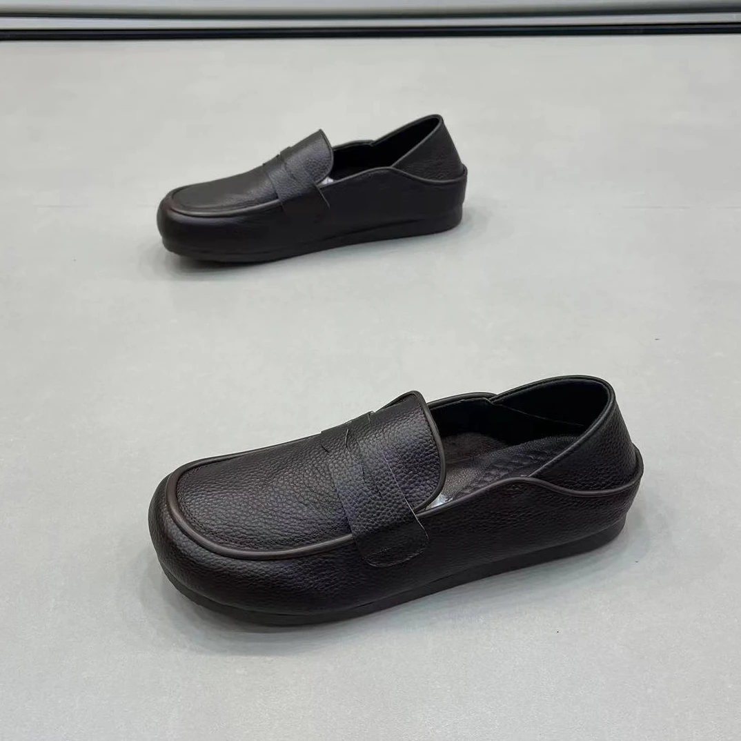 潮牌秋季男士透气时尚一脚蹬懒人鞋软底软皮豆豆鞋休闲乐福鞋男