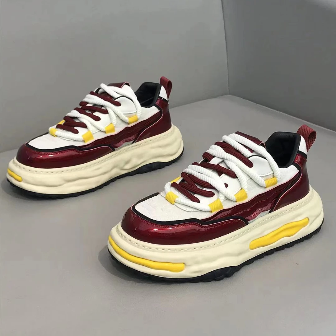 男鞋2024冬季新款厚底增高拼色休闲鞋男士老爹鞋休闲百搭系带潮鞋