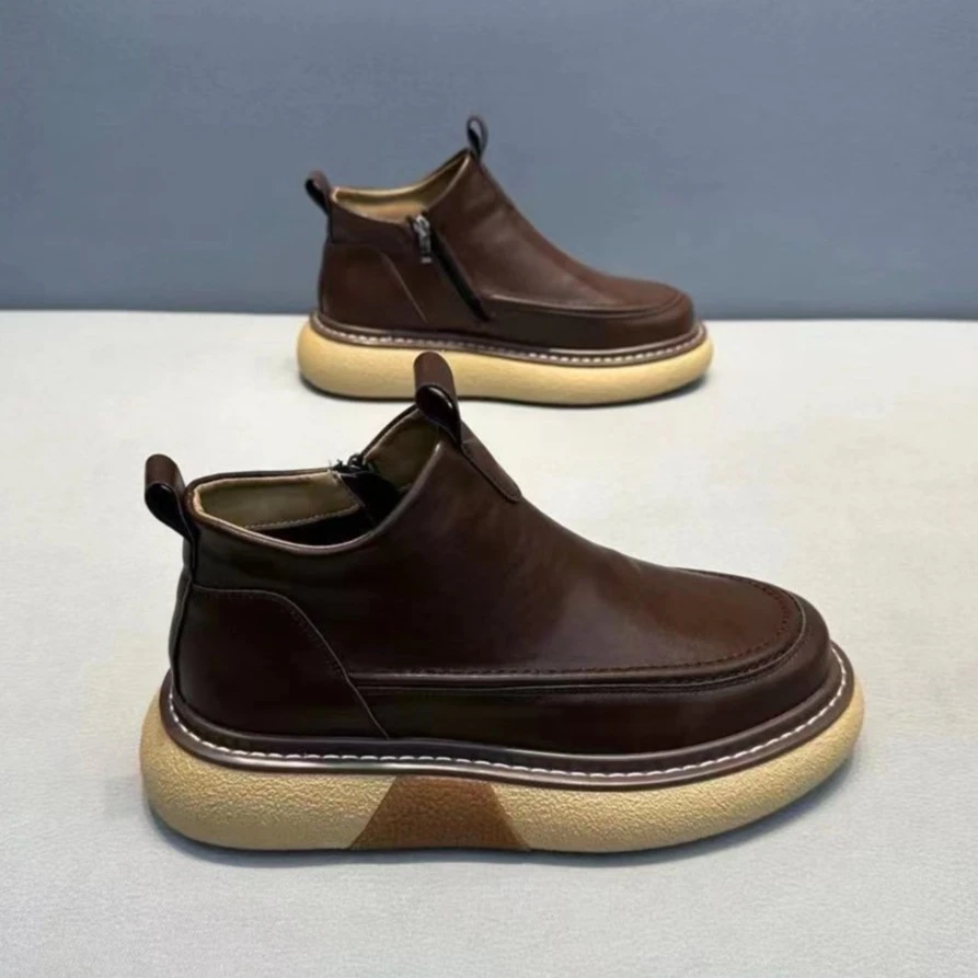 2025秋冬加绒男士短靴时尚百搭加棉潮鞋男厚底显脚小的马丁靴男