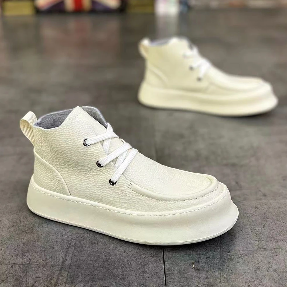 2025秋季新款芒果鞋男士防水皮面高帮休闲鞋百搭透气潮流鞋子男款