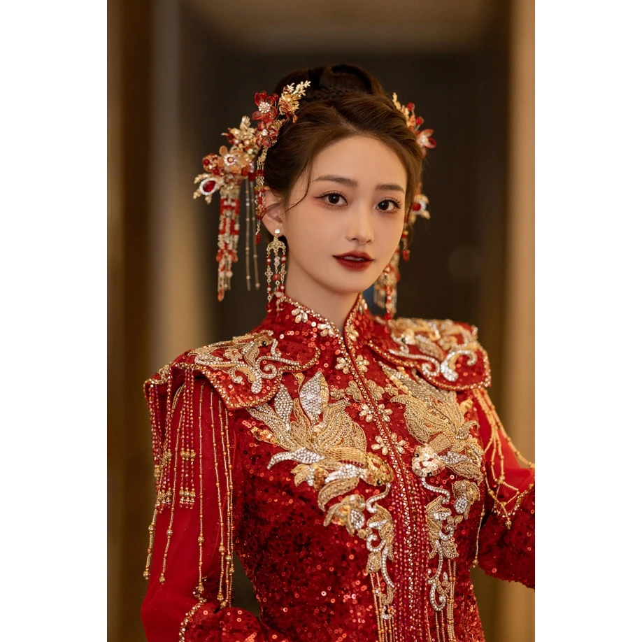 非金属婚庆饰品 红色精美古风秀禾饰品X1028