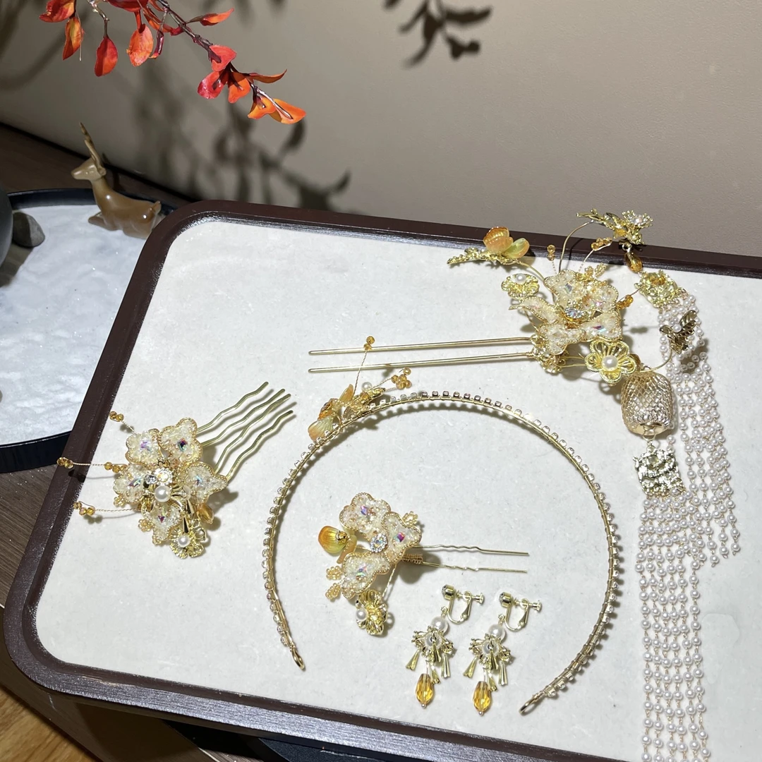 非金属婚庆饰品 新中式金色百搭新娘古风饰品爆款263