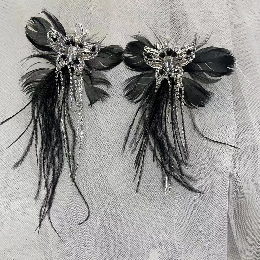 非金属婚庆饰品 黑色蝴蝶重工新娘耳饰HH05