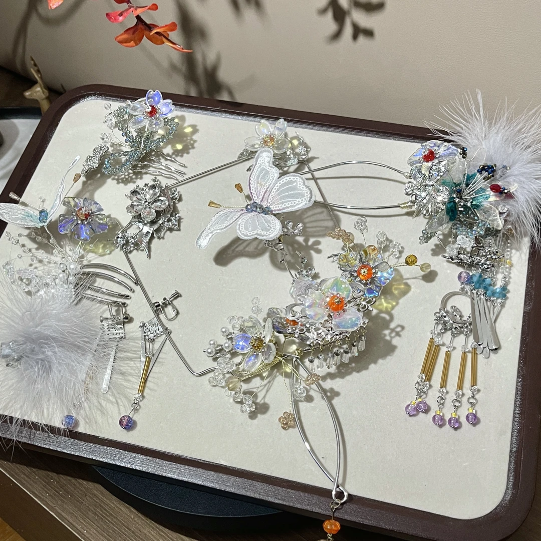 非金属婚庆饰品 重工新中式含扇子新娘饰品X1333(无礼盒)