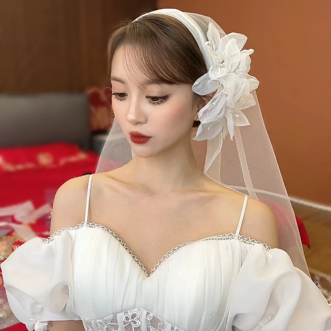 合金布艺婚庆饰品 白色新娘超仙手工花朵造型头饰407