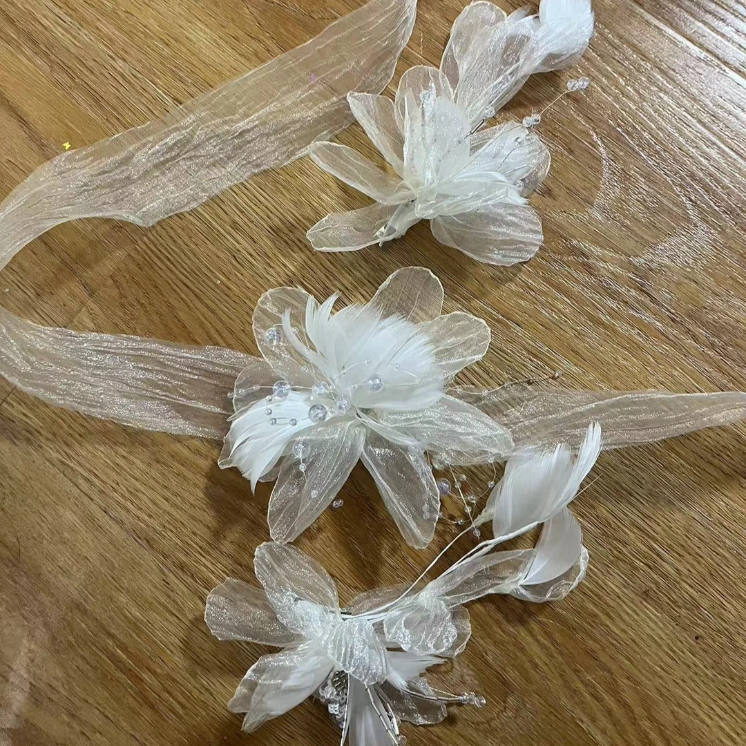 非金属布艺婚庆饰品 精美白纱3件套仙气饰品859