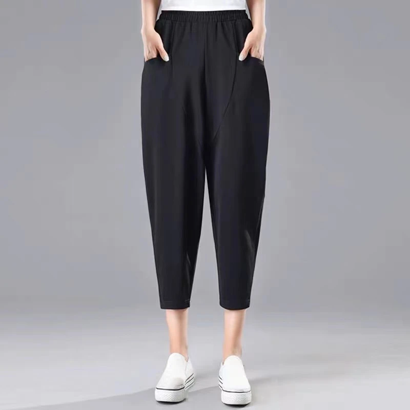9926 夏季时尚七分裤女士休闲百搭宽松显瘦纯色透气高腰弹力弹力