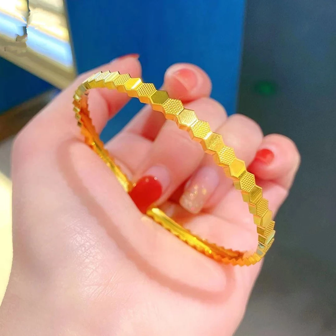 足银手镯 时尚简约款包金蜂巢百搭手镯