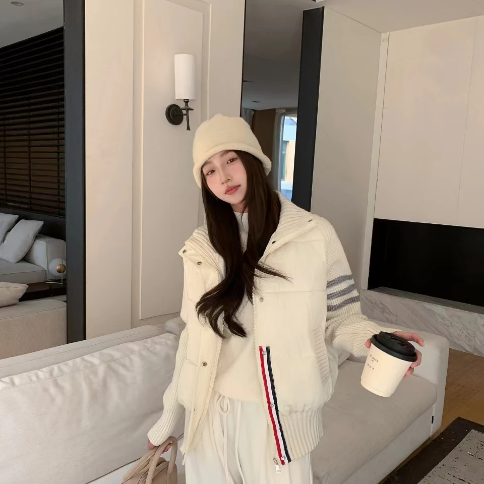 韩系原版韩版针织拼接棉服外套显瘦百搭休闲宽松冬季外套891