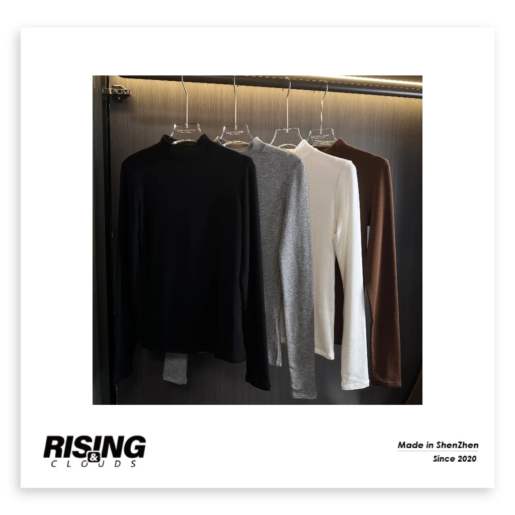 RISING&CLOUDS【小云姐】秋冬薄绒显瘦”立领天丝绵羊毛打底衫100394