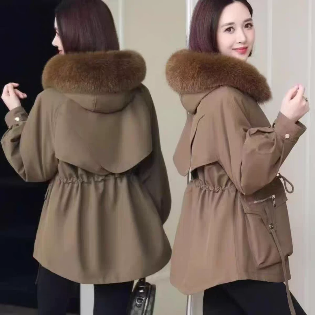 2024冬女新款皮草派克连帽外套兔毛可拆狐狸毛领时尚百搭红人上新