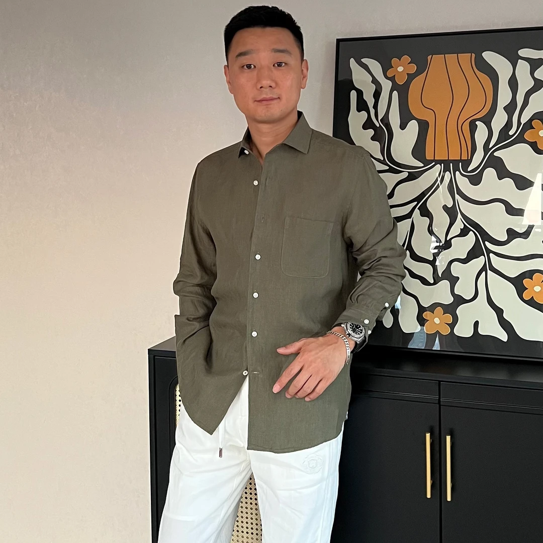 《国际行》2024夏纯色亚麻休闲长袖衬衫