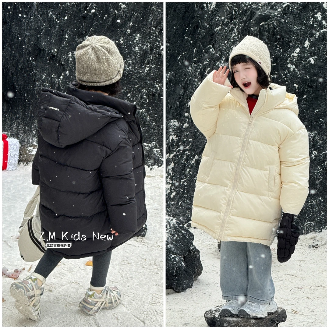 【北欧雪夜】2024冬连帽长款加厚棉衣男童女童棉外套N-657196棉服