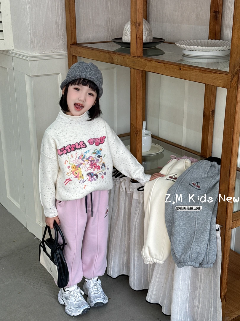 【樱桃羔羔绒】2024冬刺绣樱桃加绒加厚男童女童卫裤N-657277休闲裤