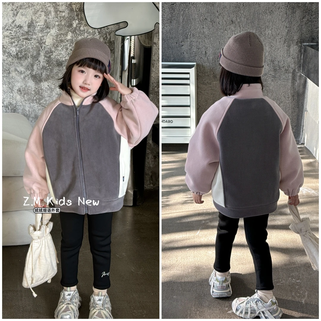 【绒绒细语】冬洋气撞色拼接加绒男女童保暖外套棉衣N-657265