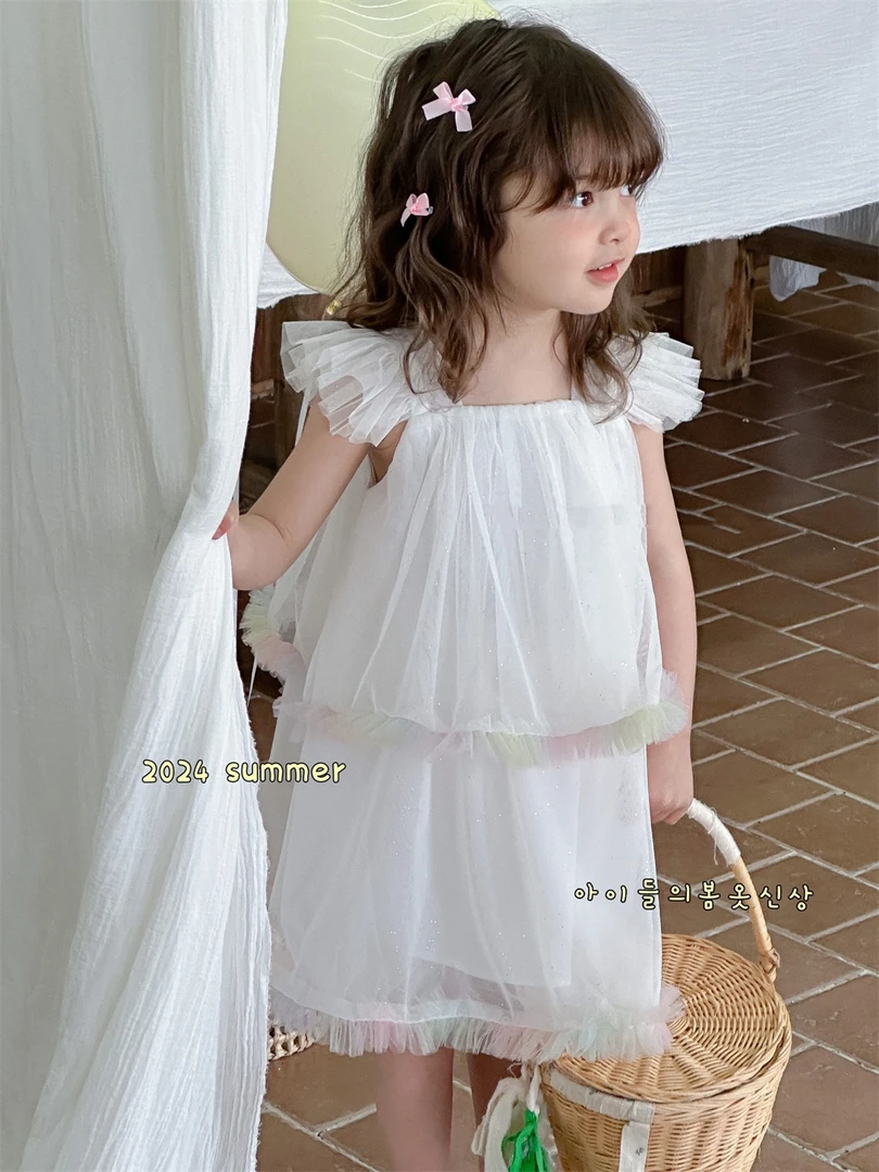2024夏季女童飞飞袖吊带网纱连衣裙Y-81046女宝夏款甜美纱裙