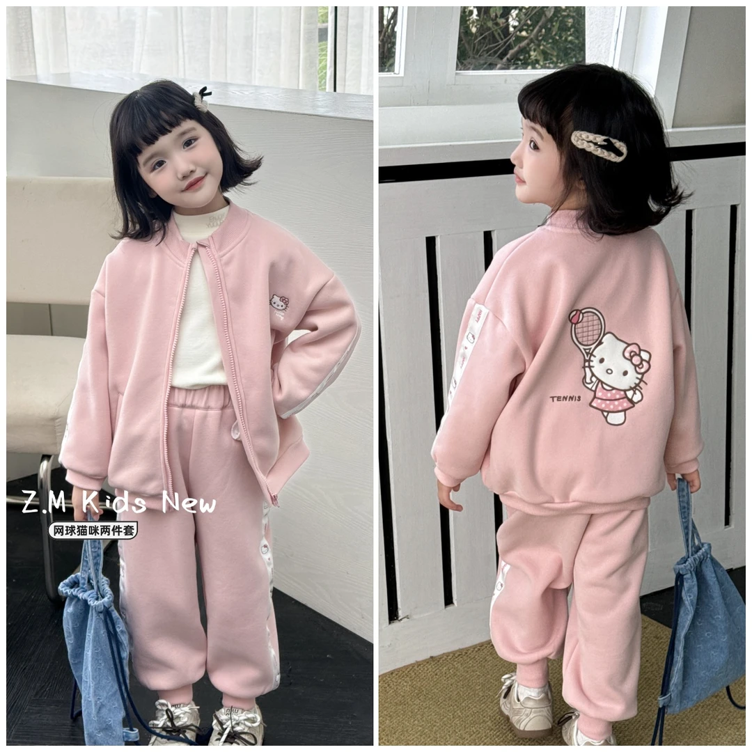 【网球猫咪】冬季洋气N-657185甜美加绒套装女童一体绒两件套