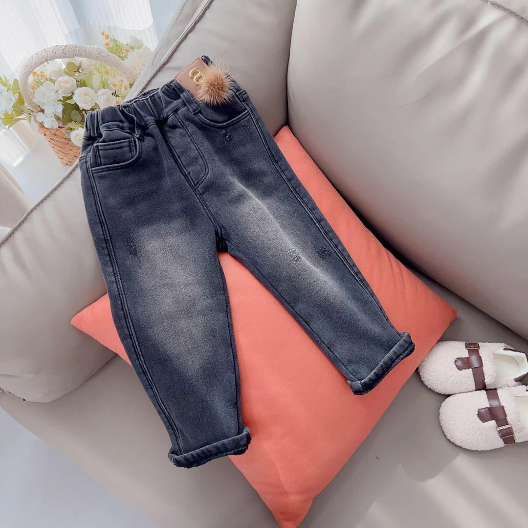 2023秋冬女童修身洋气牛仔裤X-256093黑色一体绒休闲百搭