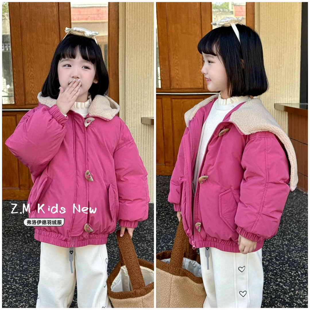 【弗洛伊德】2024冬洋气百搭设计感连帽羽绒服X-256199女童外套