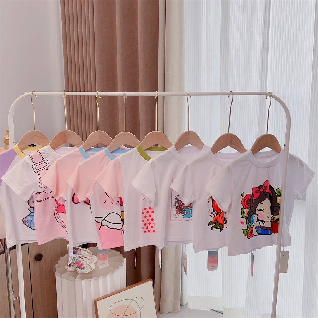 2023夏季儿童卡通立体T恤G-12128女宝宝夏款短袖拼接T恤圆领撞色