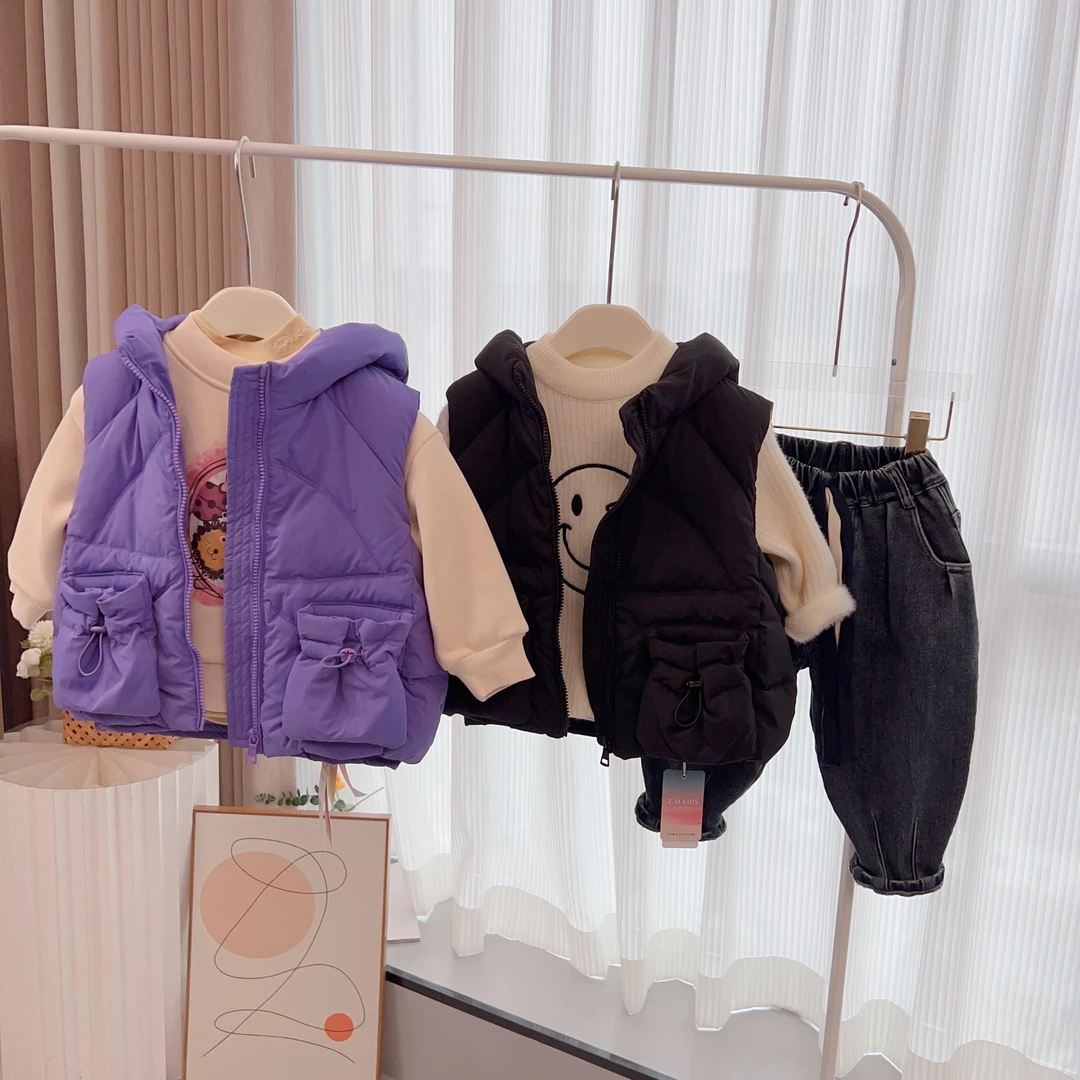 2023秋冬儿童羽绒连帽马甲X-256152男女宝洋气立体口袋保暖背心