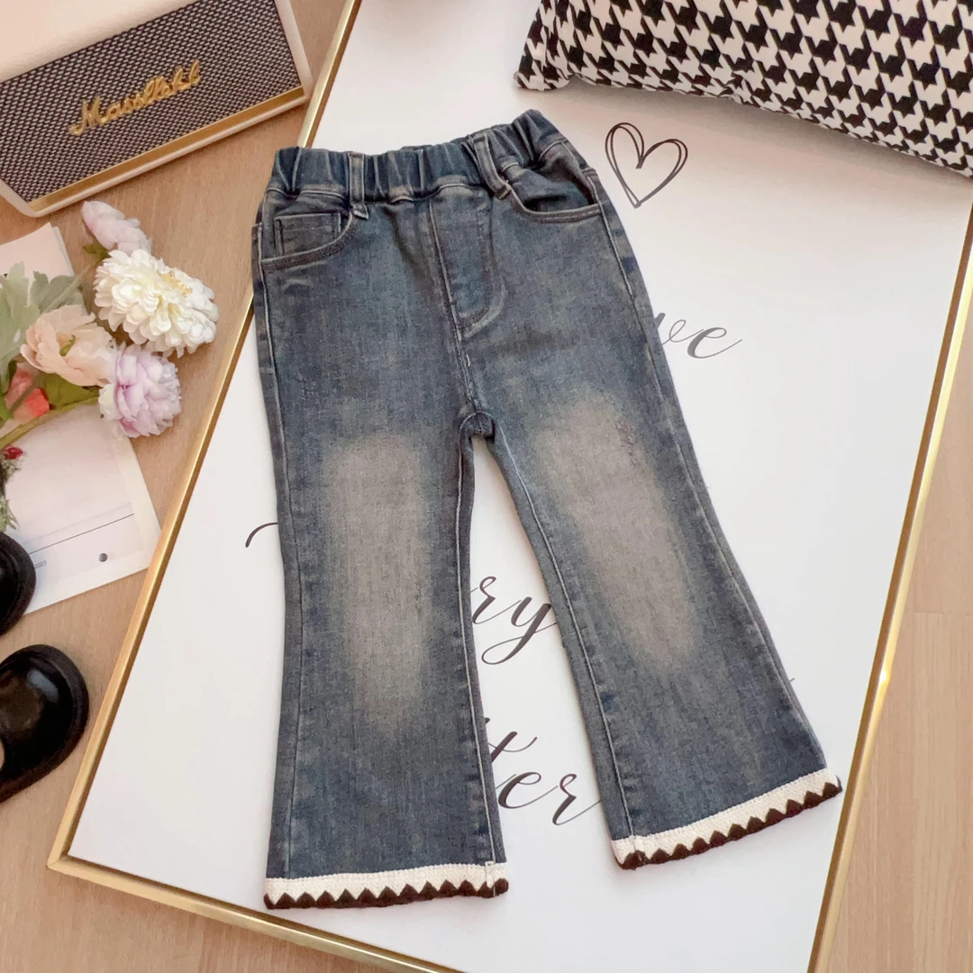 女童裤子2024秋季百搭洋气宽松休闲下摆编织牛仔裤H-196295