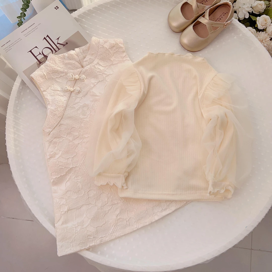 春秋女童木耳边打底衫B-58262女宝洋气蕾丝袖上衣