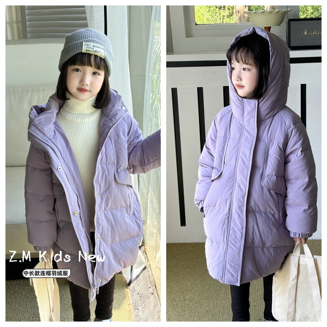 【冬日爱丁堡】2024冬洋气百搭韩女童外套X-256201紫色中长款羽绒服