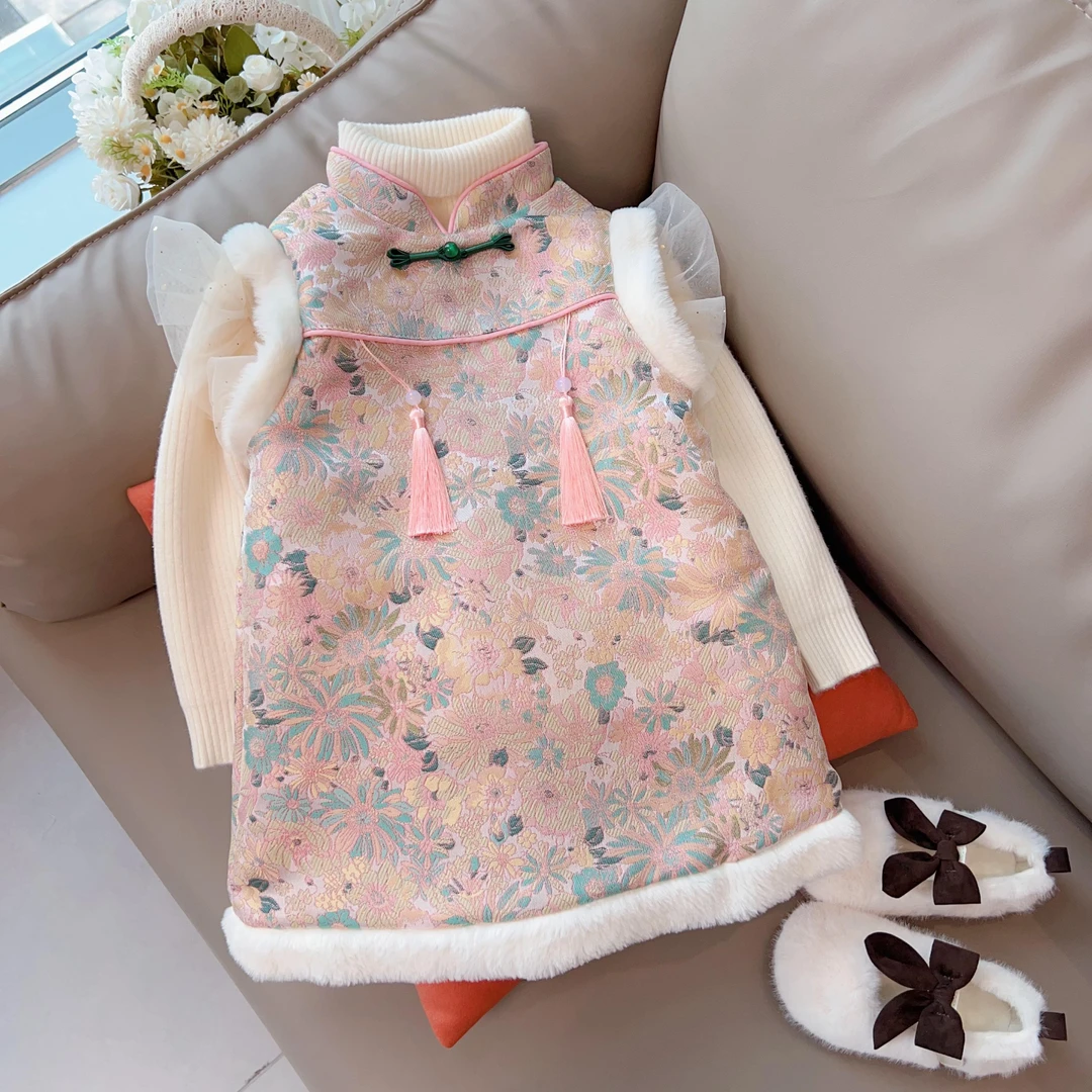 23冬款女童汉服宝宝中国风连衣裙唐装周岁礼服儿童拜年服Q-756065