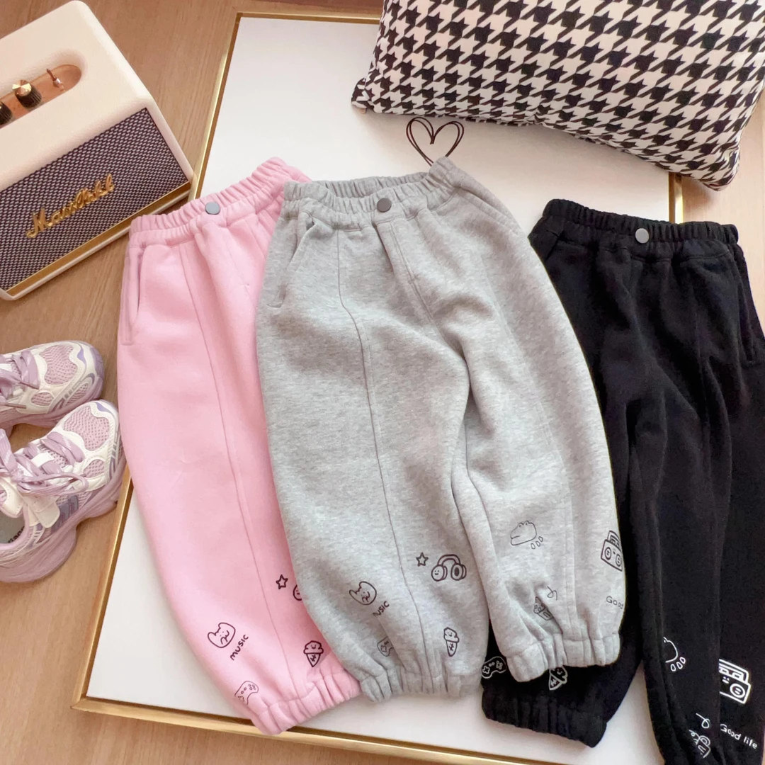 男女童卫裤秋季新款百搭洋气韩版纯色印花卡通休闲裤H-196317