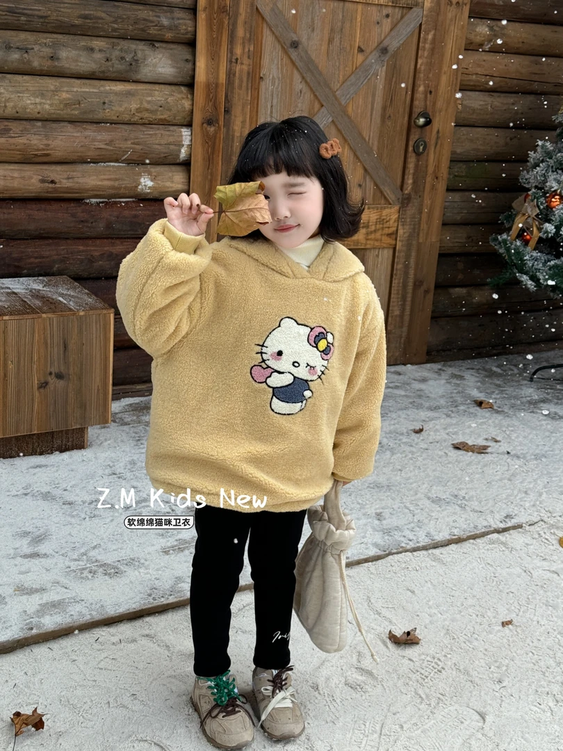 【软绵绵】2024冬洋气百搭连帽猫咪夹棉外套G-126522女童加厚卫衣