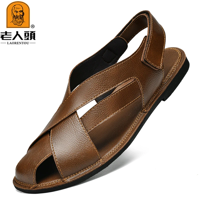 老人头透气皮凉鞋新款夏季青年潮流沙滩鞋男休闲鞋时尚皮凉鞋百搭
