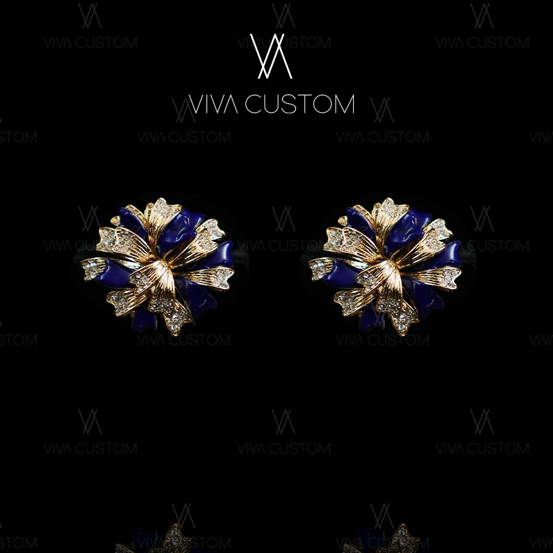 铜合金合成锆石耳饰 （经典再现系列）重工精致魅惑花朵耳拍