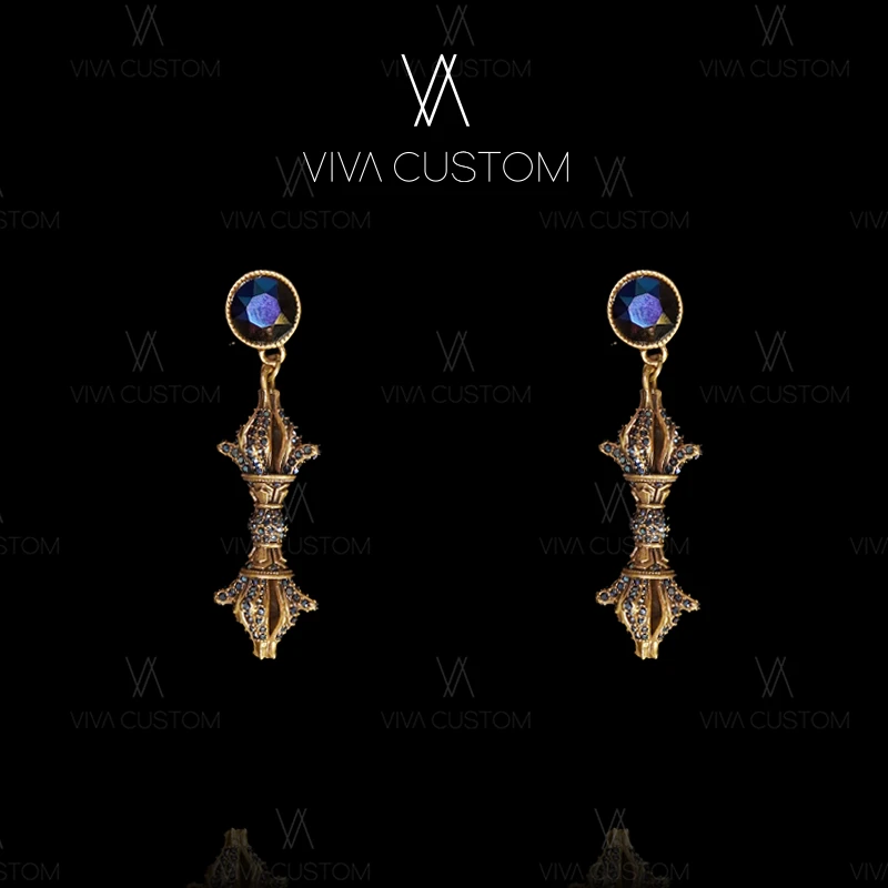 铜合金合成锆石耳饰 （精工系列）复古小众典雅金刚杵耳钉