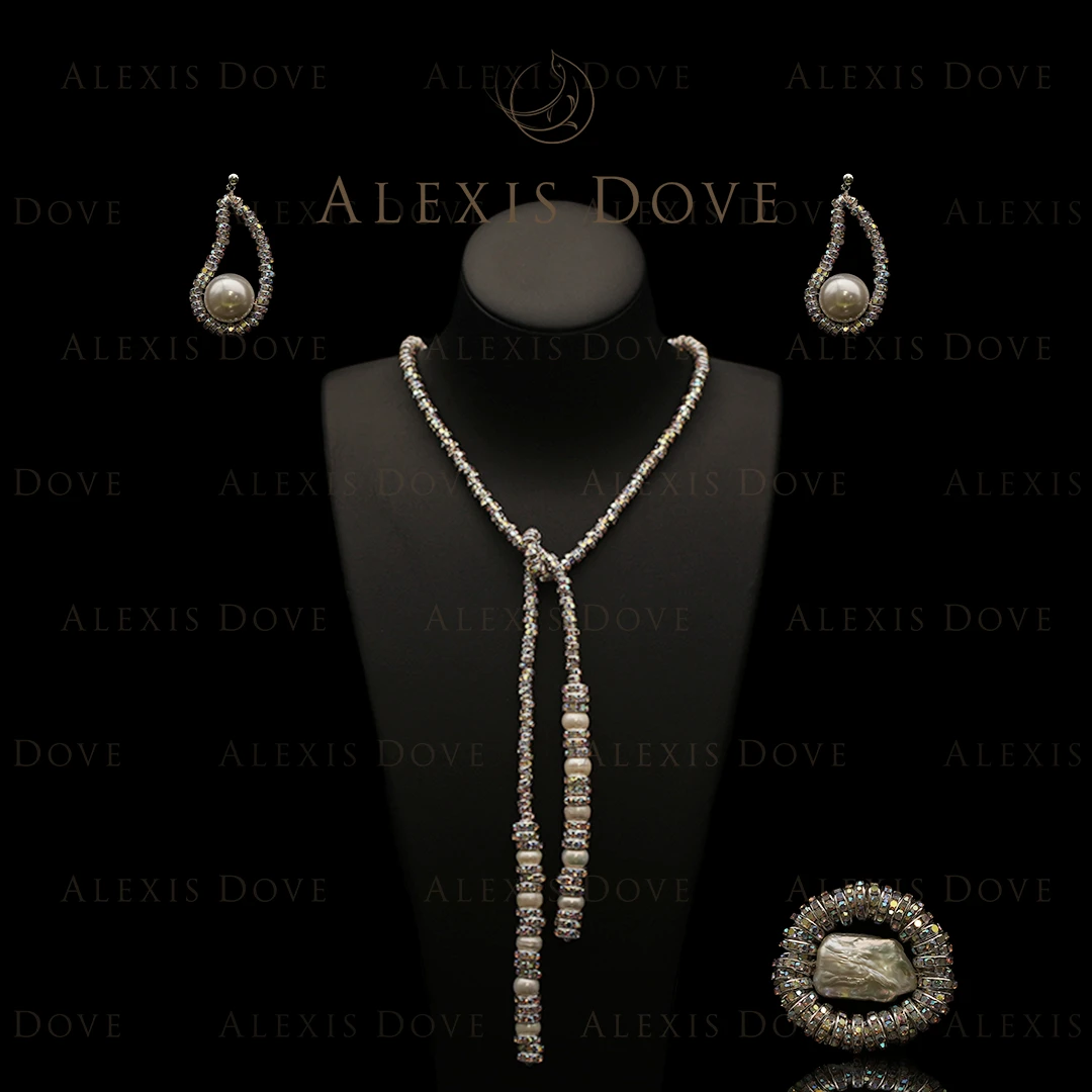 合金项链 (珠华旧梦系列)时尚高级设计感云端明月斑斓白套装-