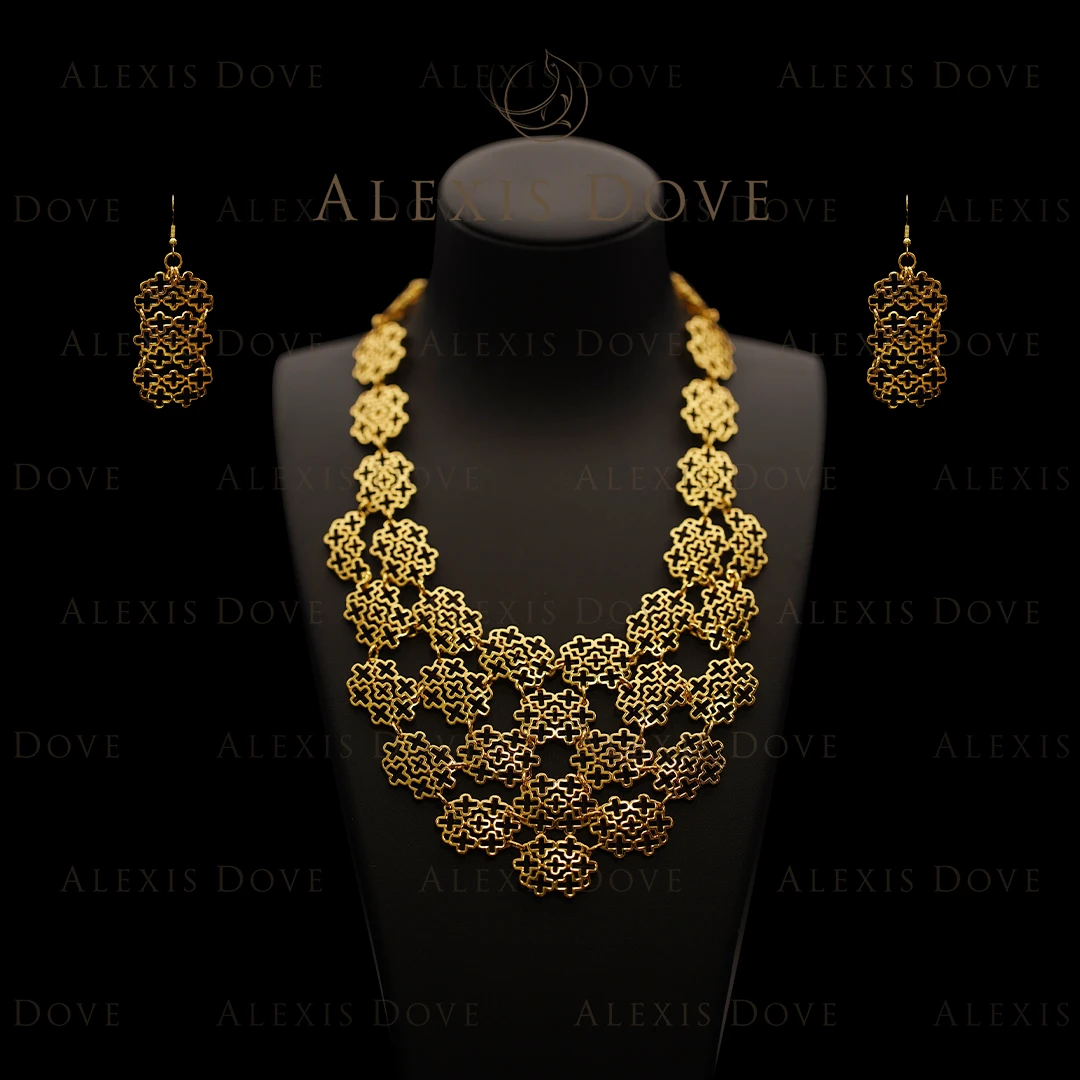 合金项链 法式优雅镂空质感素款金色时光套装◎