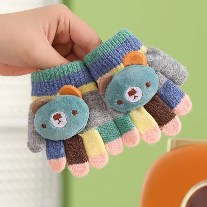 儿童五指手套0-3岁小宝宝冬季男女宝可爱卡通保暖手套加绒加厚