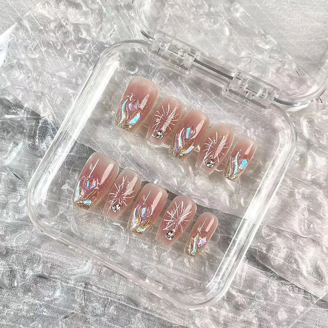 【极光烟花】纯手工穿戴甲工具包美少女甲片中长梯果冻胶小众中长款